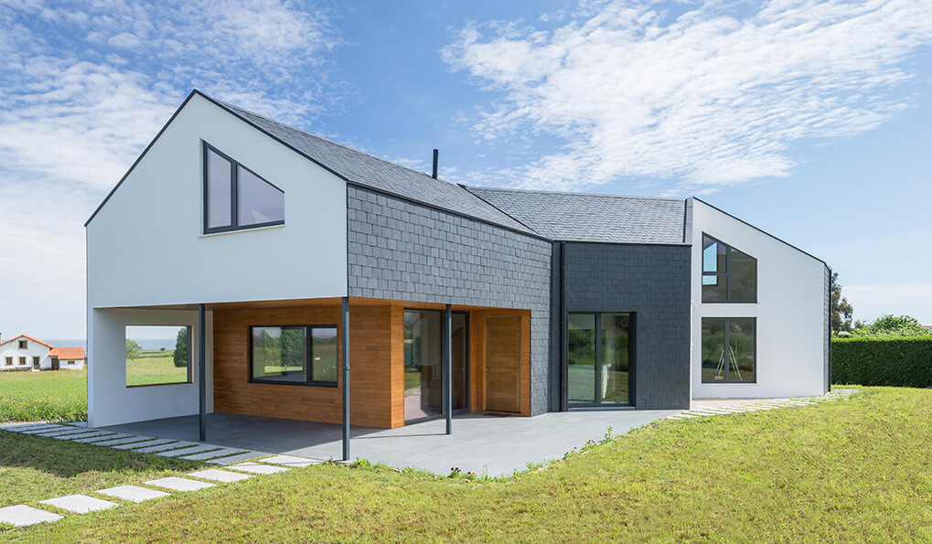 house with slate rainscreen cladding