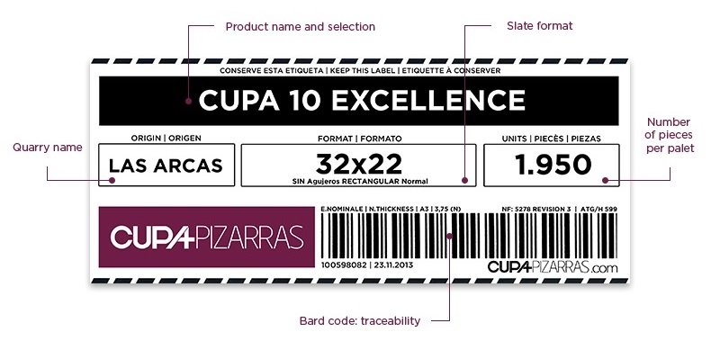 label of a natural slate with traceability information