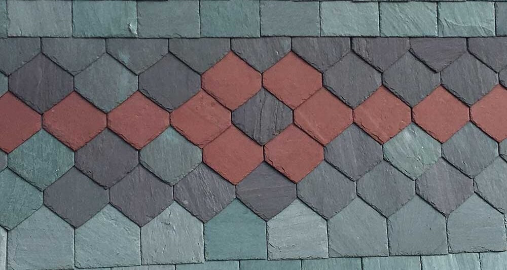 Purple-red slate roofing